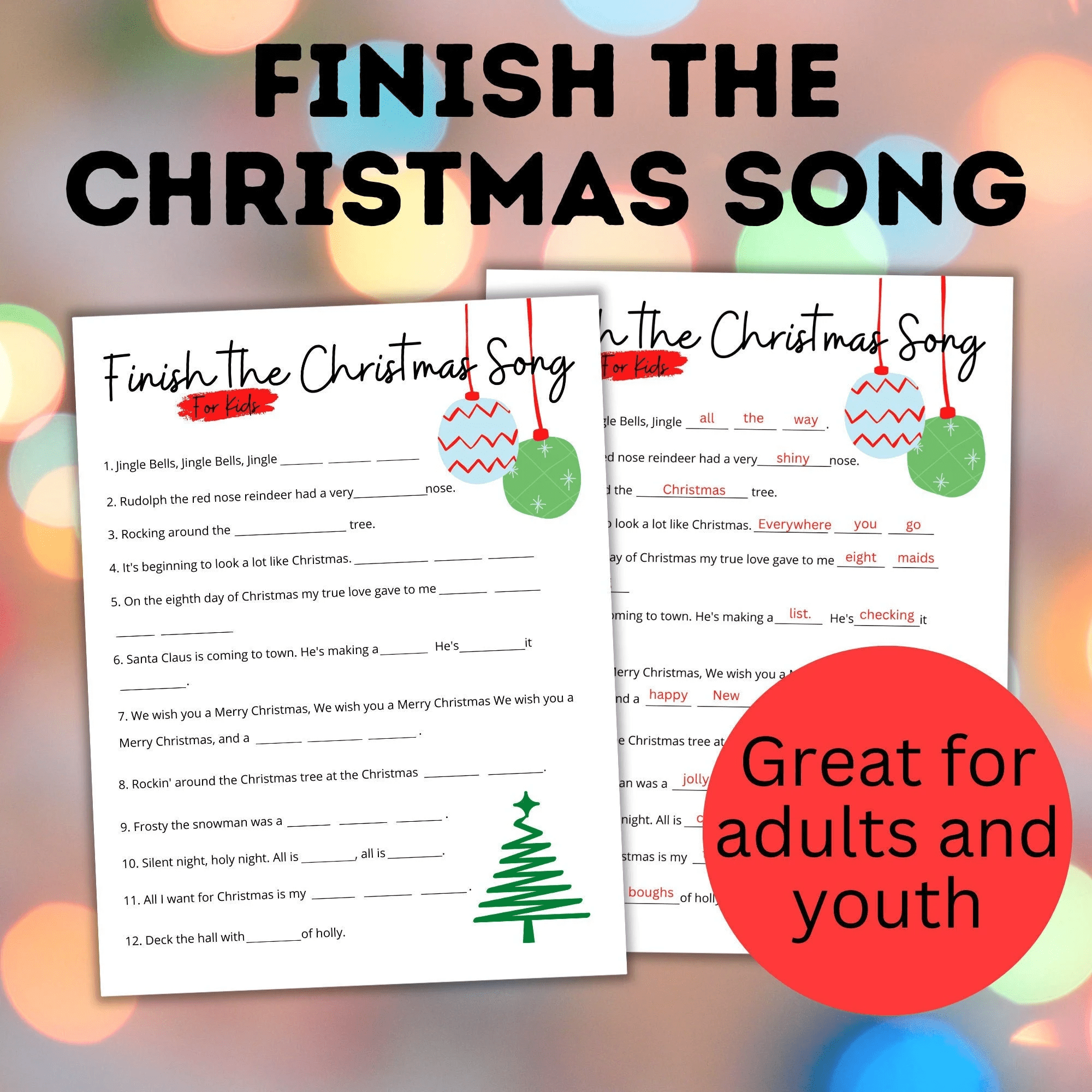 Christmas Classroom Party Printable Word Games for Kids, Group Activities, Family Reunion Holiday Game
