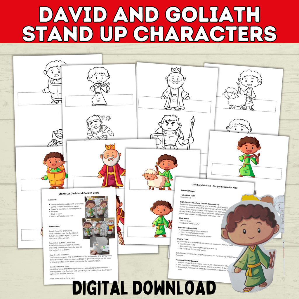 King David and Goliath Biblical Characters Stand Up Bible Story, VBS, Kids
