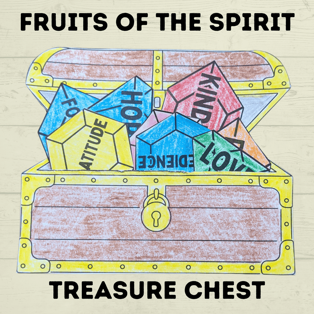Fruits of the Spirit Craft, Treasure Chest Craft, Kids Craft Template, Sunday School Craft, Bible Lesson, Cut and Paste, Christian Activity