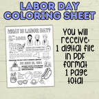 Labor Day Activity Page & Fact Sheet, Holiday Sheet, Coloring Page for Kids, Educational, Classroom, Homeschool, Worksheet, PDF