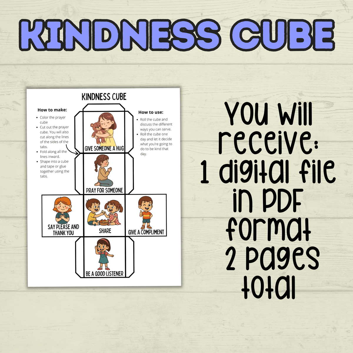 Kindness Cube Craft, Sunday School Craft, Kids Crafts, Kindness Craft, Christian Crafts, Bible Crafts, Homeschool, Lesson VBS, Cut and Paste