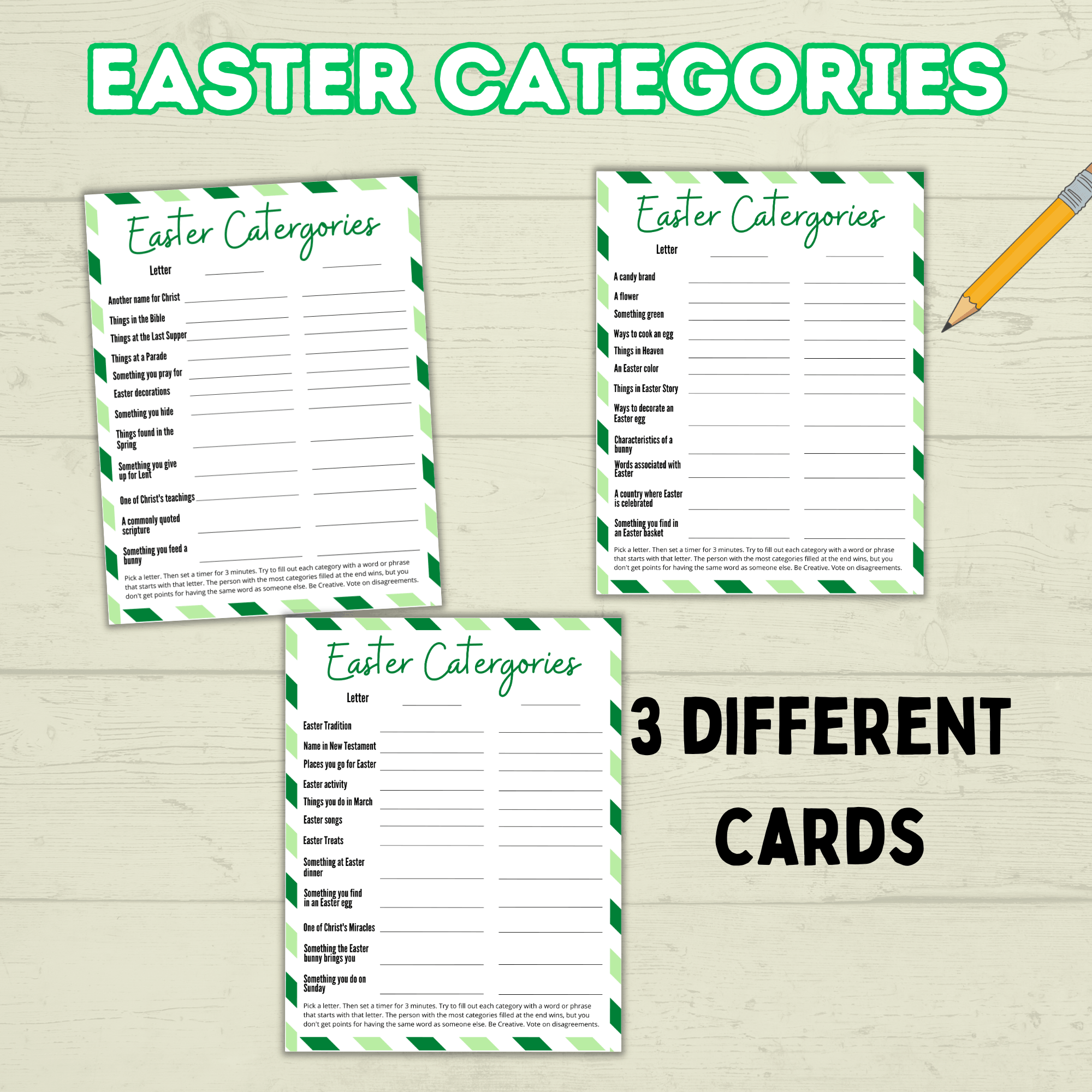Easter Game, Family Easter Game, Easter Category Cards, Sunday School Activity, Think Fast Game, Bible Game, Spring Word Game, Easter Quiz