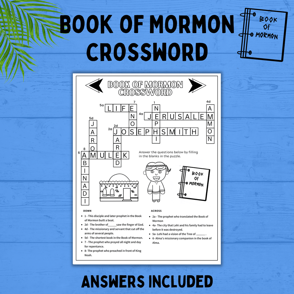 Book of Mormon Crossword for Kids | Book of Mormon Activity | Book of Mormon Printables | Primary | Family Home Evening | Sunday School
