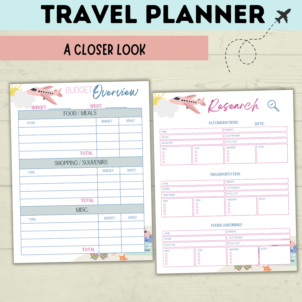Travel Planner for the Whole Family | Family Planner | Budget Planner | Travel Calendar | Travel Itinerary | Travel Research | PDF download