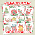 Printable Christmas Mazes for Kids and Classroom, Party Game, Holiday Activity Sheets, Digital Download