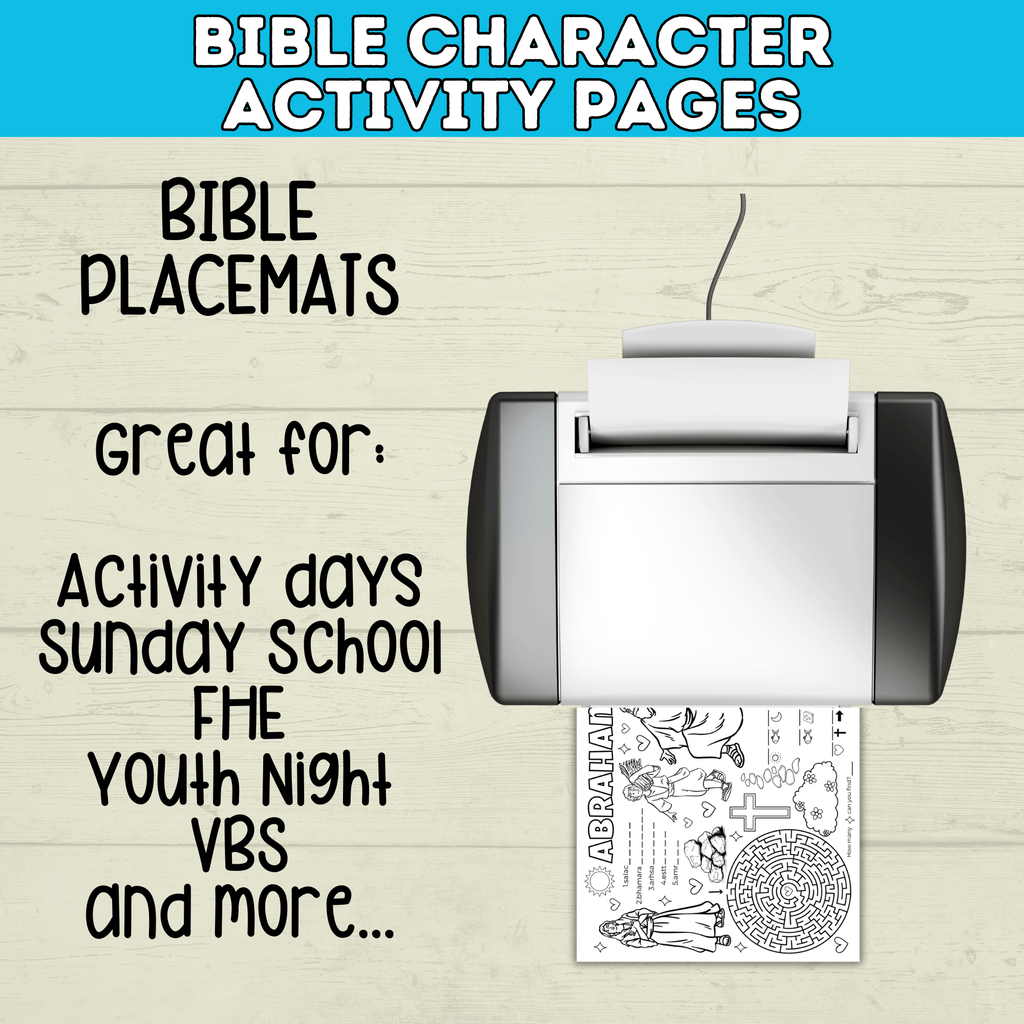 Bible Activity Sheets | Kids Coloring Pages | Bible Lesson Plans | Moses | Abraham | Noah | Esther | Ruth | Digital Download | Printables