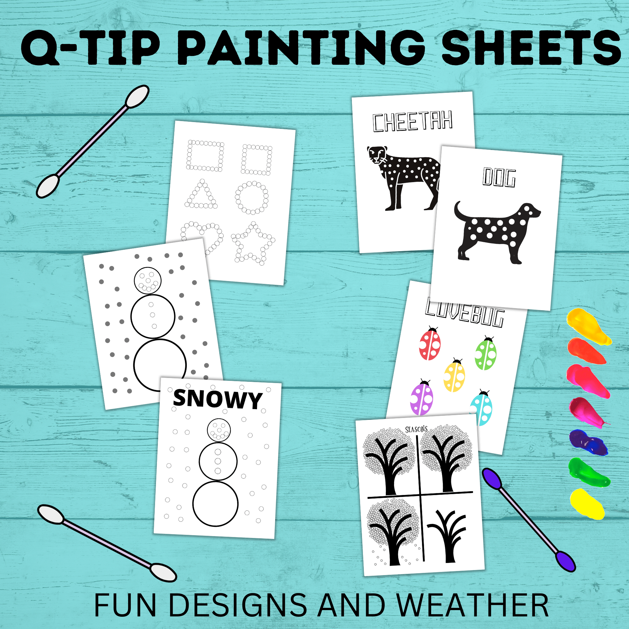 Q-Tip Painting Templates for Kids | Paint with Kids Craft | Preschool Crafts | Kids Crafts | Craft Template | Preschool Activity | Preschool