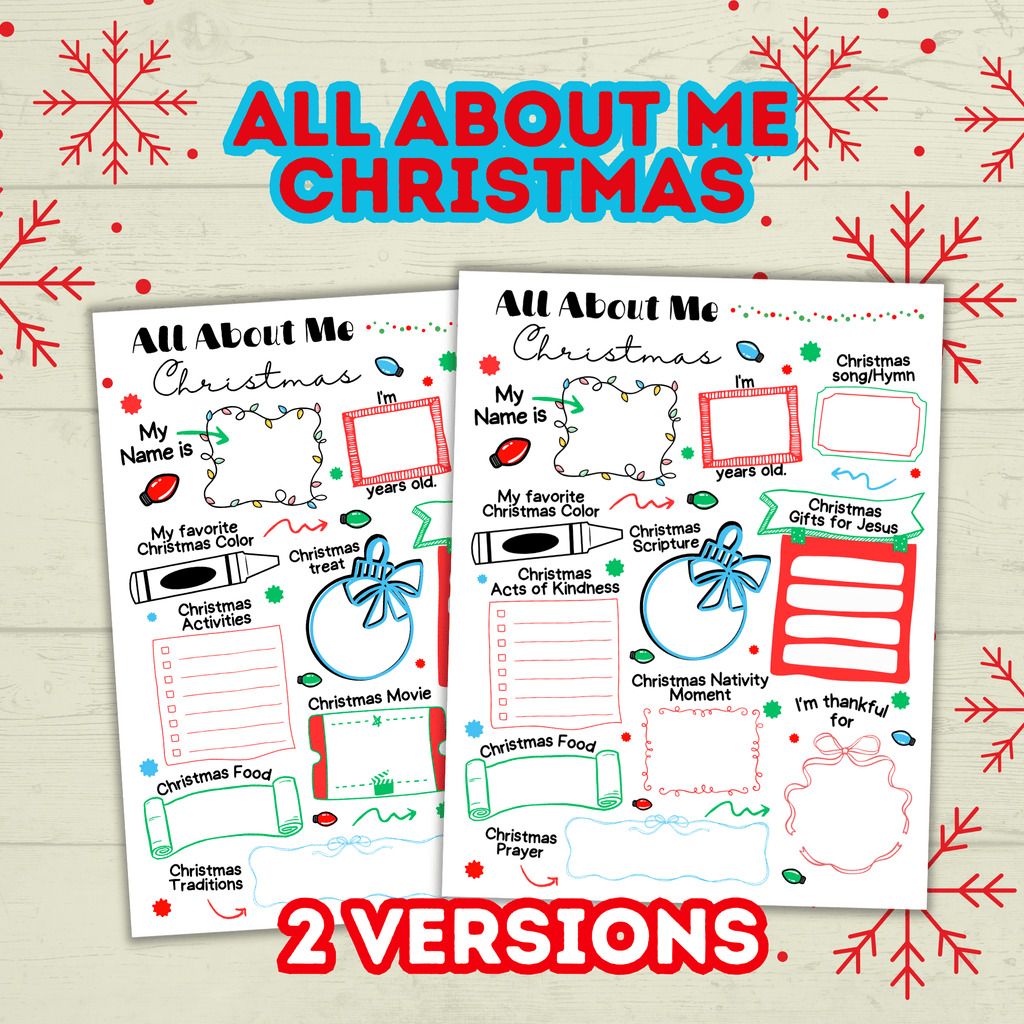 All About Me Questionnaire Survey Christmas, Kids Holiday Activity, Classroom, Sunday School