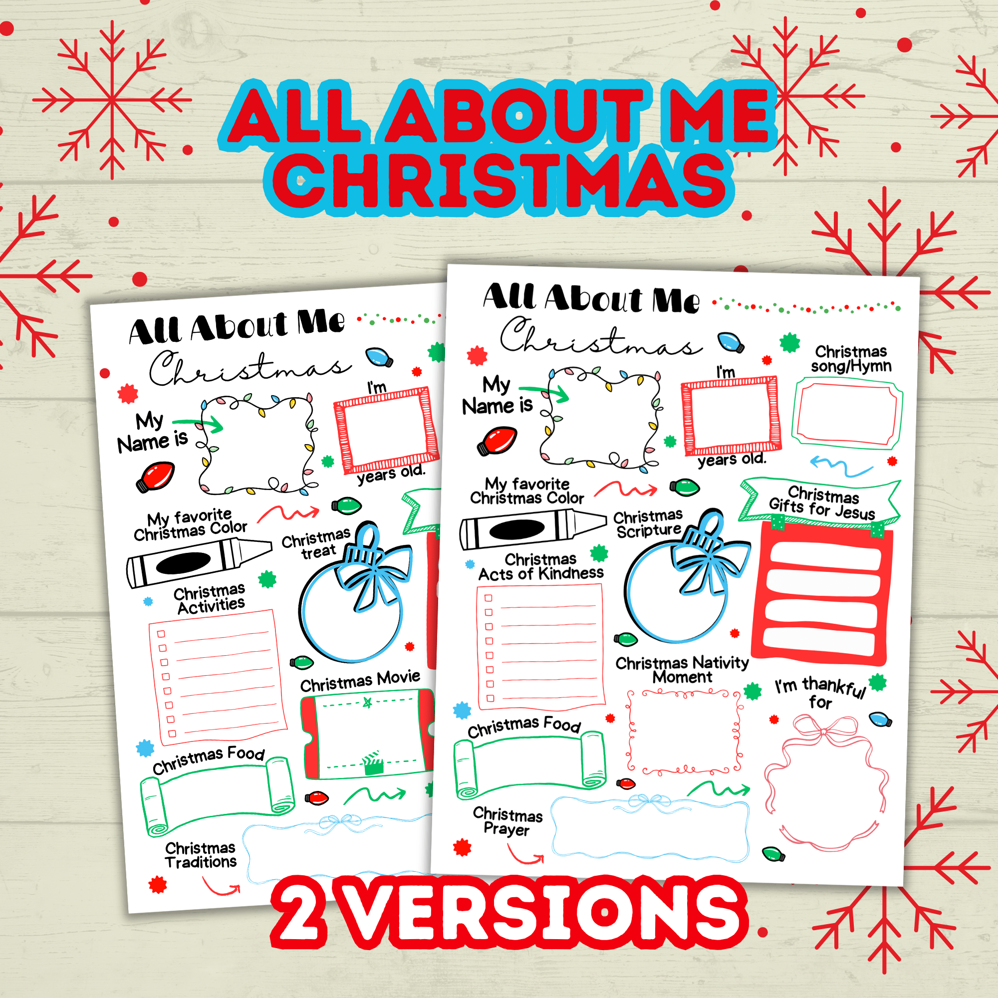 All About Me Questionnaire Survey Christmas, Kids Holiday Activity, Classroom, Sunday School
