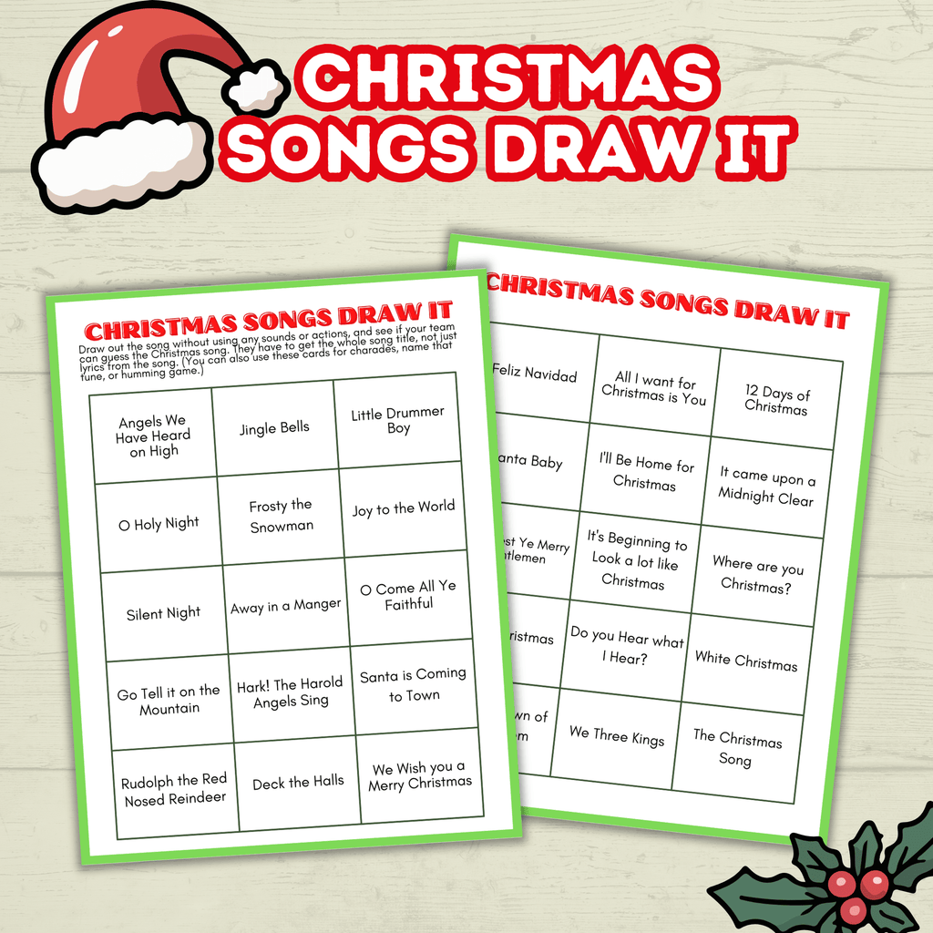 Christmas Printable Song Party Game for Kids and Family, Draw It, Charades