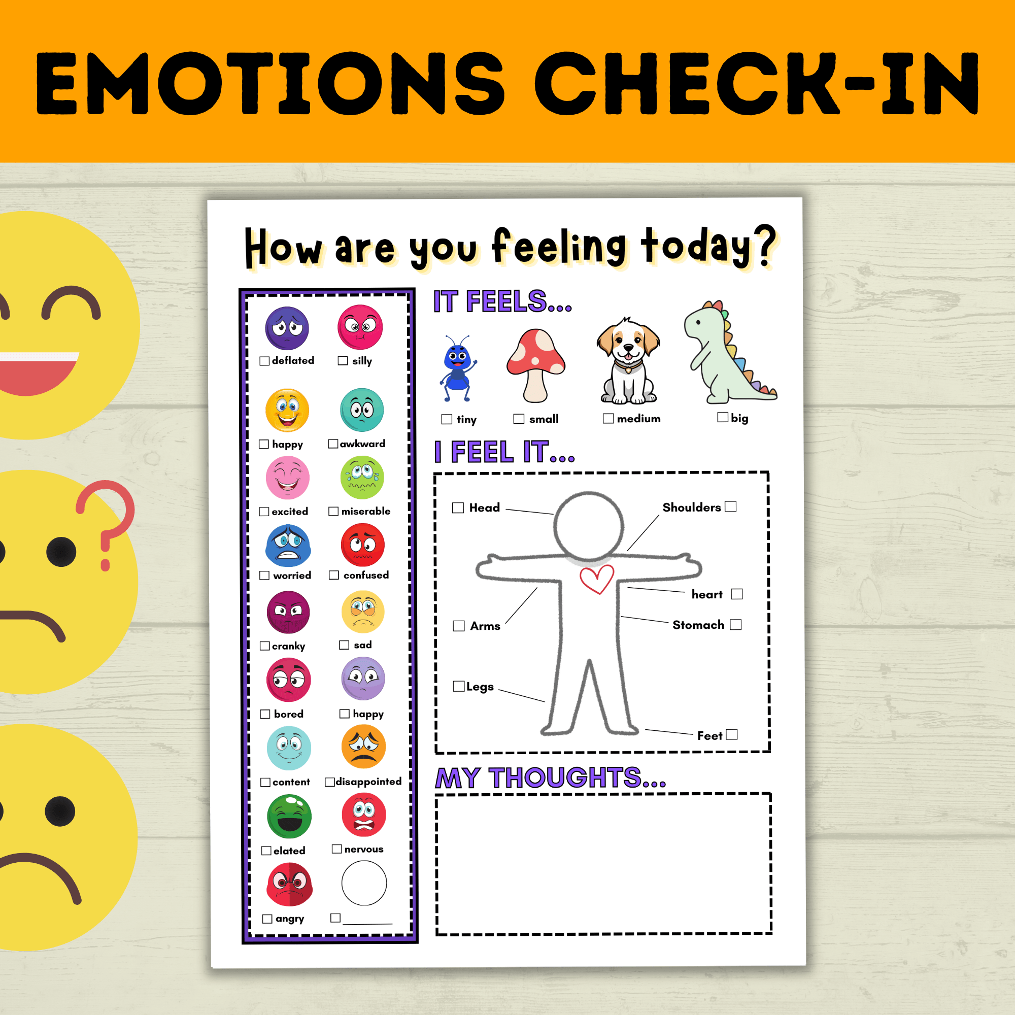 Feelings Chart | Mood Tracker | How are you feeling? | Mood Chart | Kids feelings | Emotions Chart | Kids Mental Health Printable Chart