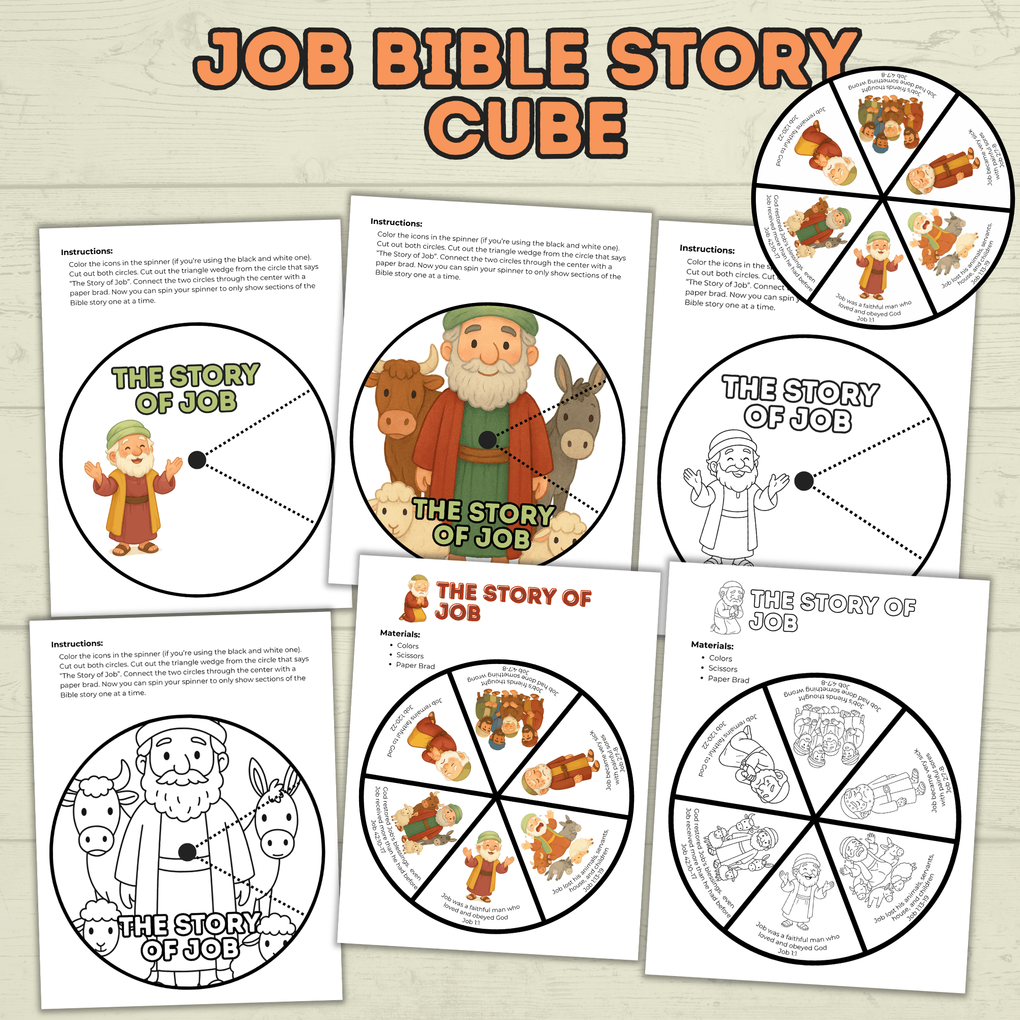 Job Bible Story Spinner Craft, Bible Craft, Sunday School Craft, Job Lesson, VBS, Homeschool, Christian Activity, Old Testament Craft
