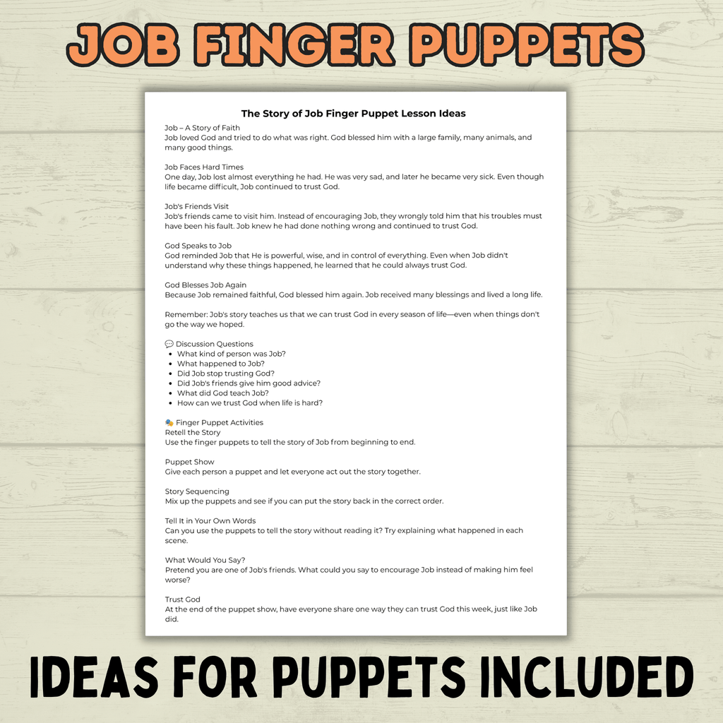 Job finger puppets for Kids, Job Bible Story, Homeschool, Job Craft, Bible Craft, Sunday School