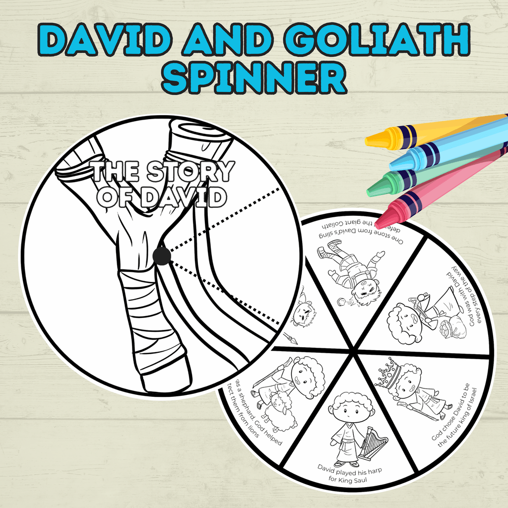David and Goliath Spinner, David Craft, Christian Craft, Homeschool, Bible Craft, Bible Lesson, Cut and Paste Craft, Sunday School Craft