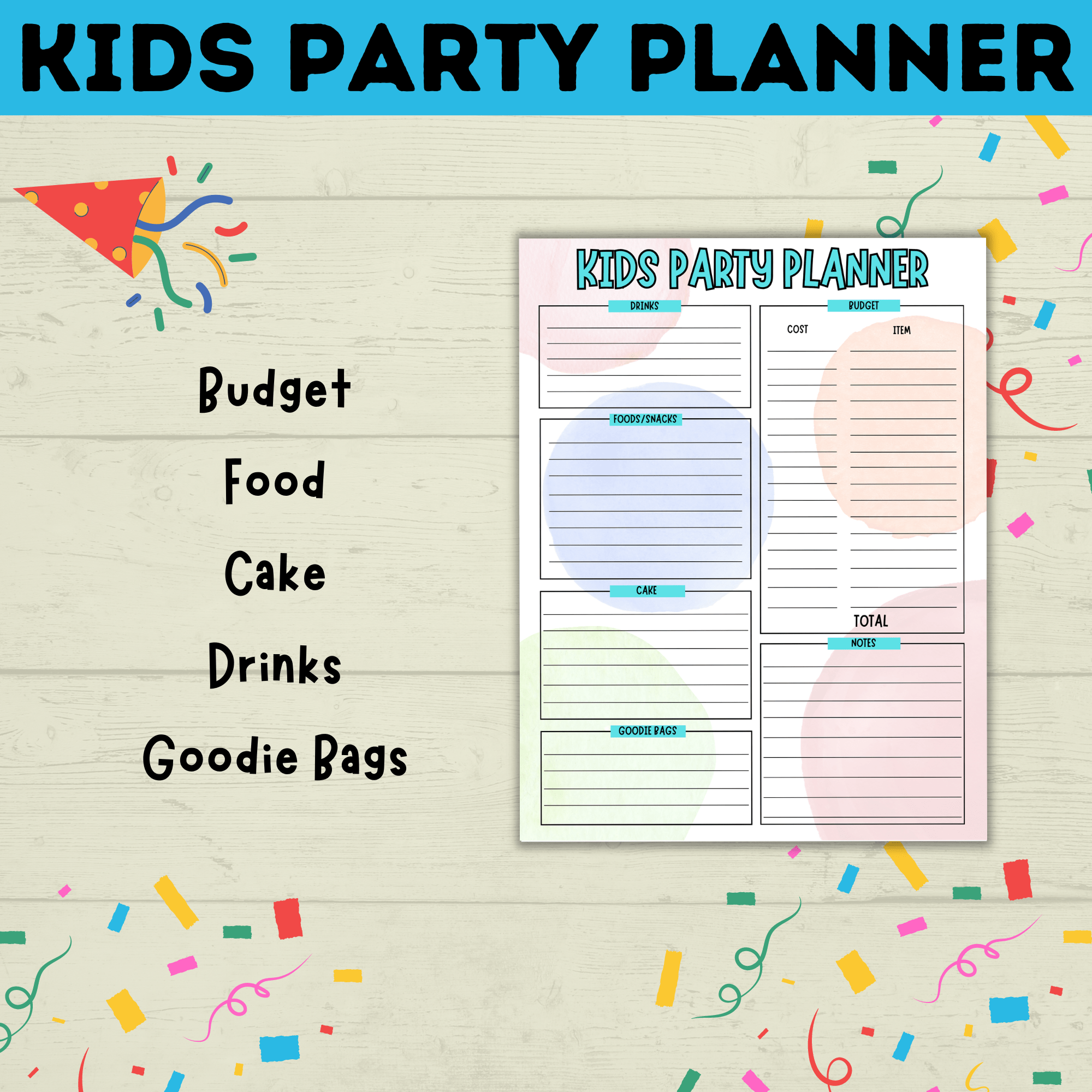 Kid's Party Planner | Kid's Birthday Party planner | Kids Planner | Party activity | Party Printable | Planning Printable | Digital Planner