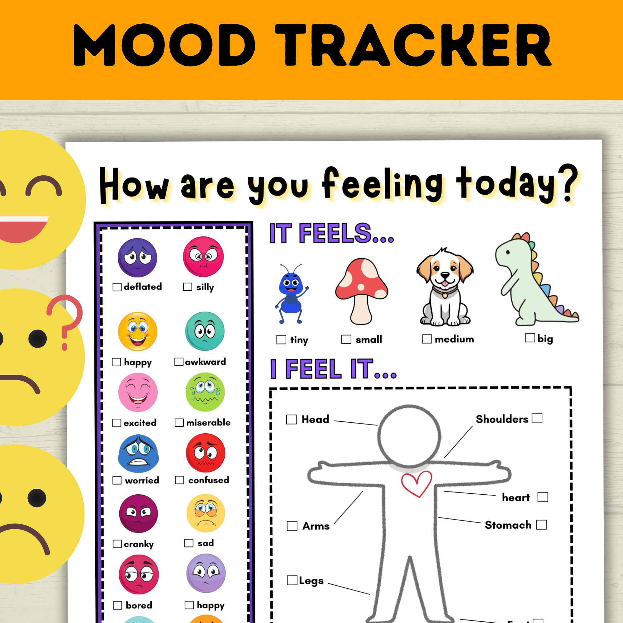 Feelings Chart | Mood Tracker | How are you feeling? | Mood Chart | Kids feelings | Emotions Chart | Kids Mental Health Printable Chart