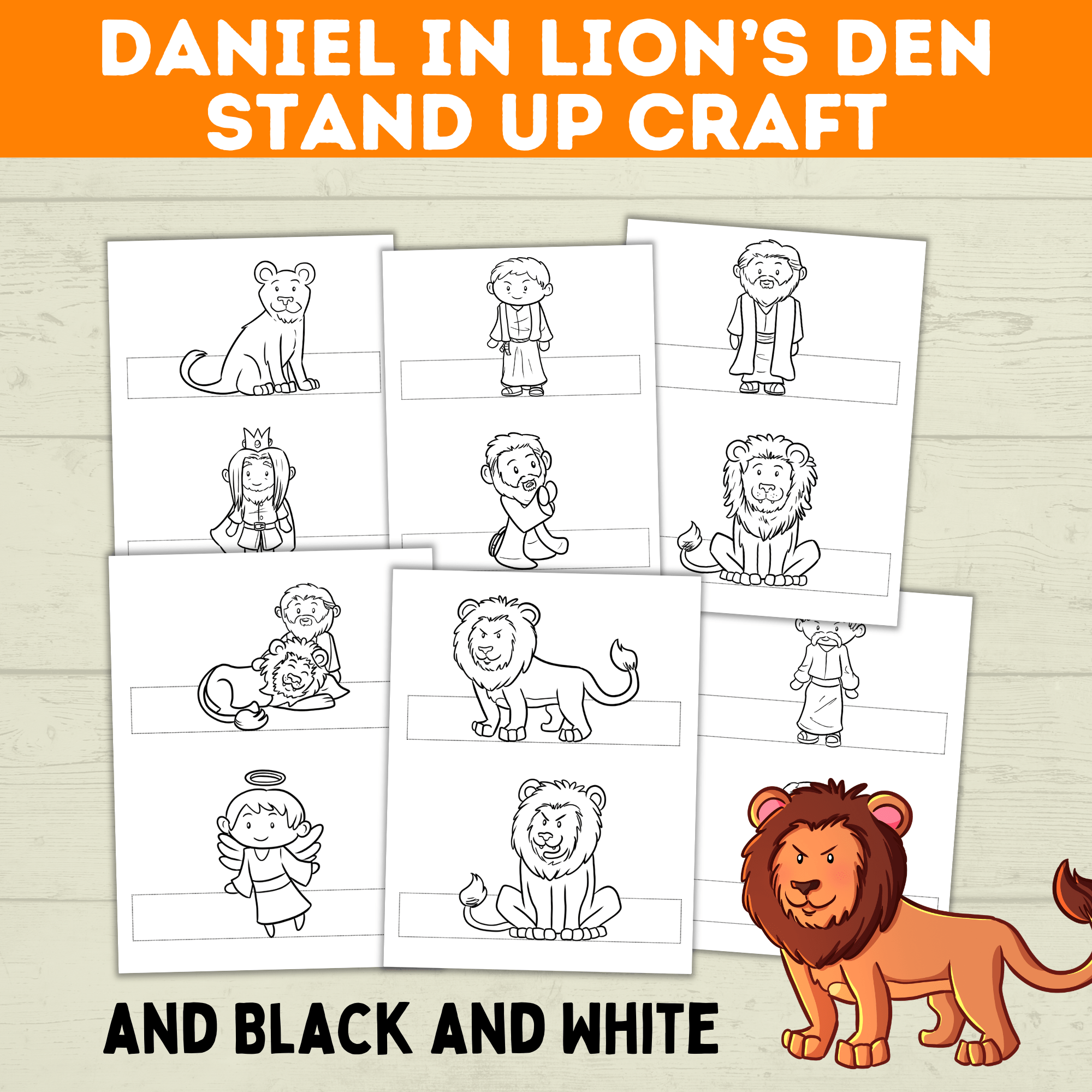 Bible Characters Daniel in the Lion's Den Craft for Kids, Sunday School Crafts, Bible Coloring Pages Lesson, Digital Download, PDF