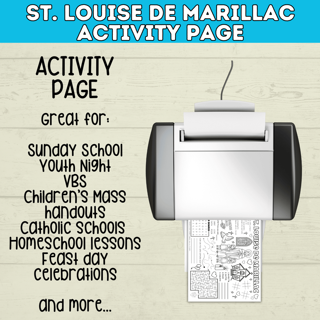 St. Louise de Marillac Activity page | Catholic Activity Page | PDF Digital Download | Feast Day