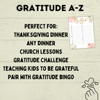 Gratitude A-Z | Gratitude Alphabet Game | Gratitude Game | Thankful Game | Grateful Game | Kids Game | Family Game | Thanksgiving Game