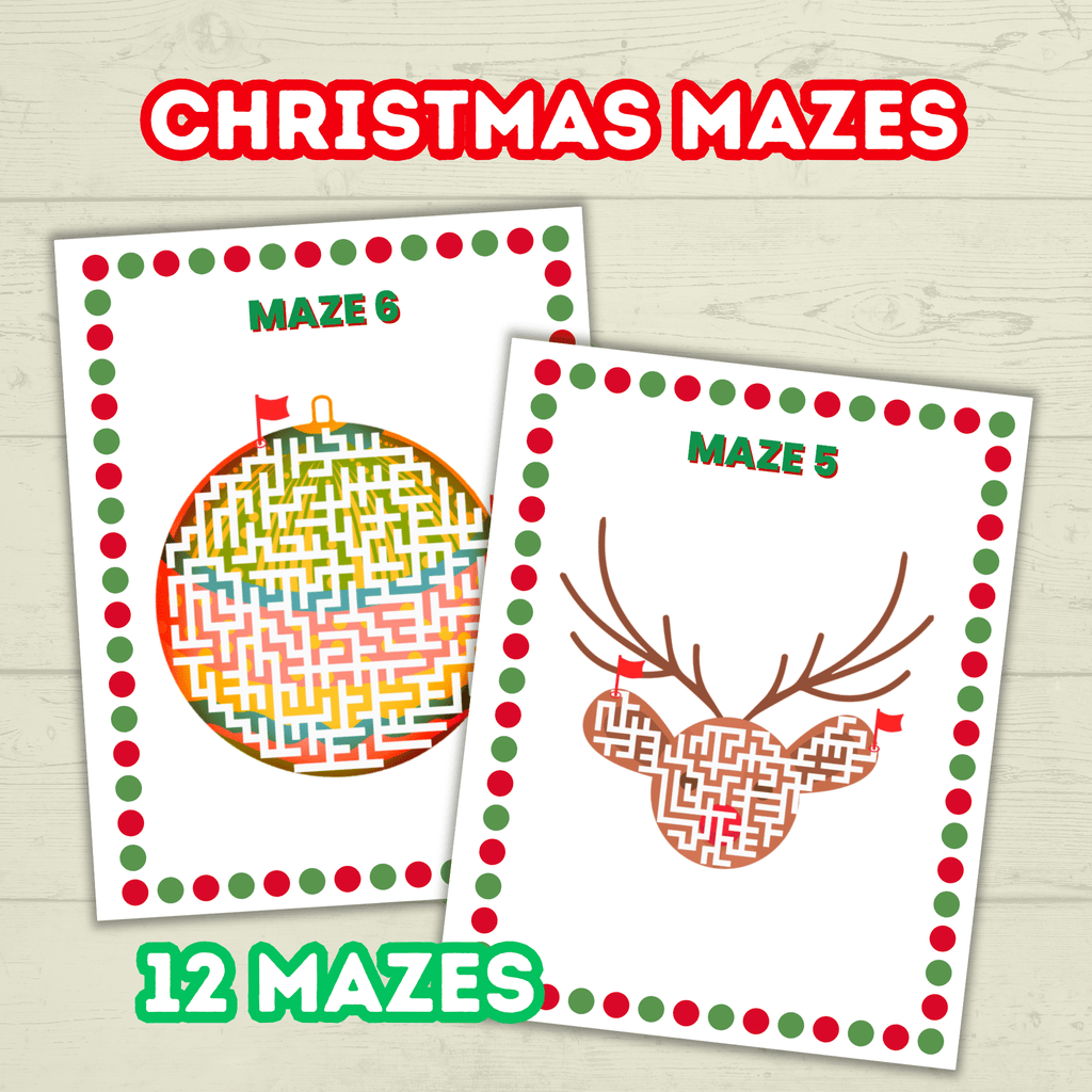 Printable Christmas Mazes for Kids and Classroom, Party Game, Holiday Activity Sheets, Digital Download