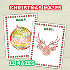 Printable Christmas Mazes for Kids and Classroom, Party Game, Holiday Activity Sheets, Digital Download