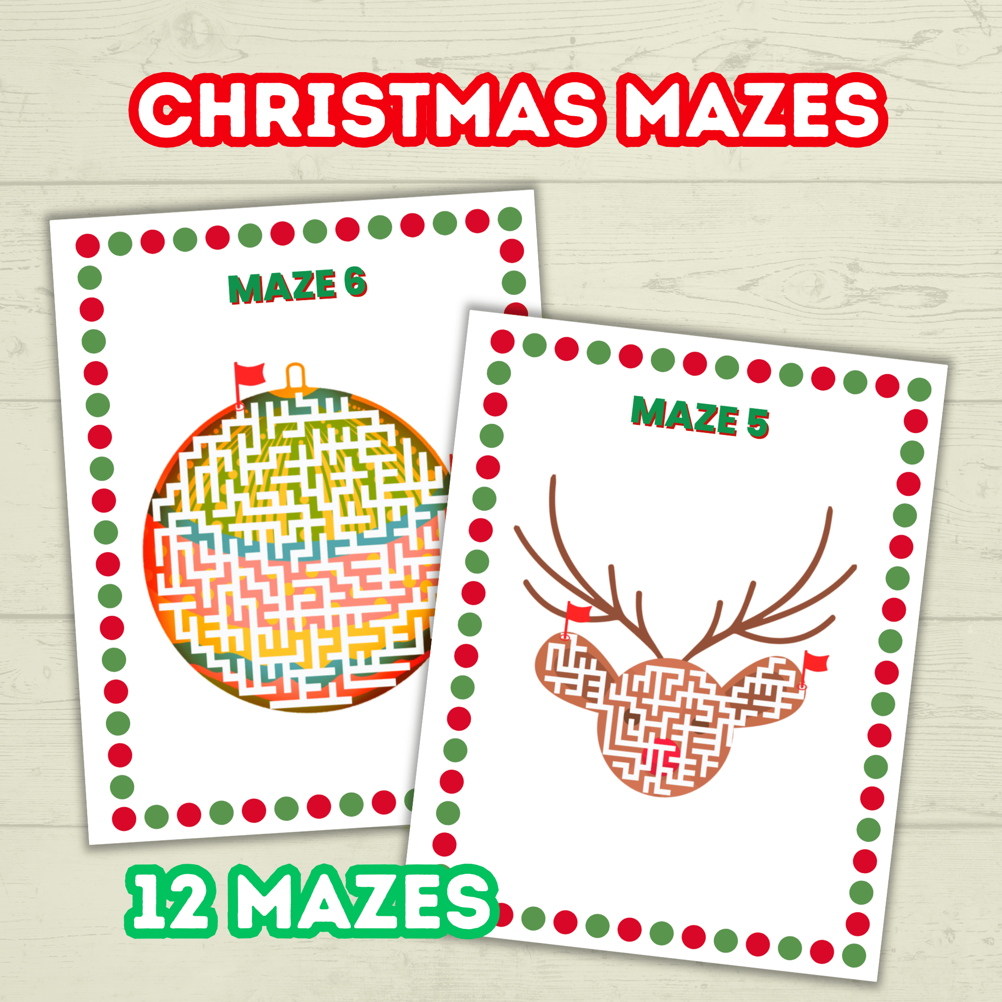Printable Christmas Mazes for Kids and Classroom, Party Game, Holiday Activity Sheets, Digital Download