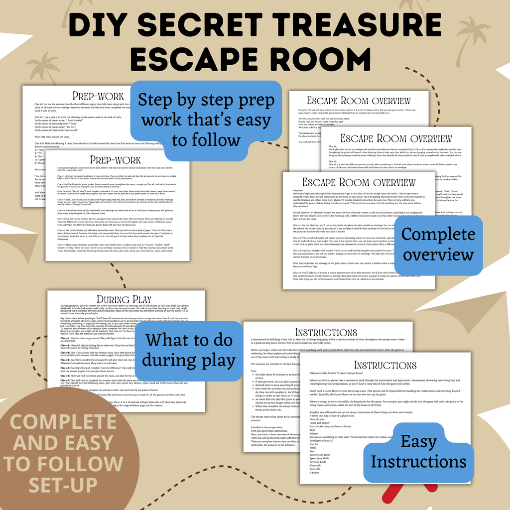 DIY Escape Room for Kids | Secret Treasure Escape Room | Home escape Room | Digital Escape Room | Kids Games | Party Games | Printable