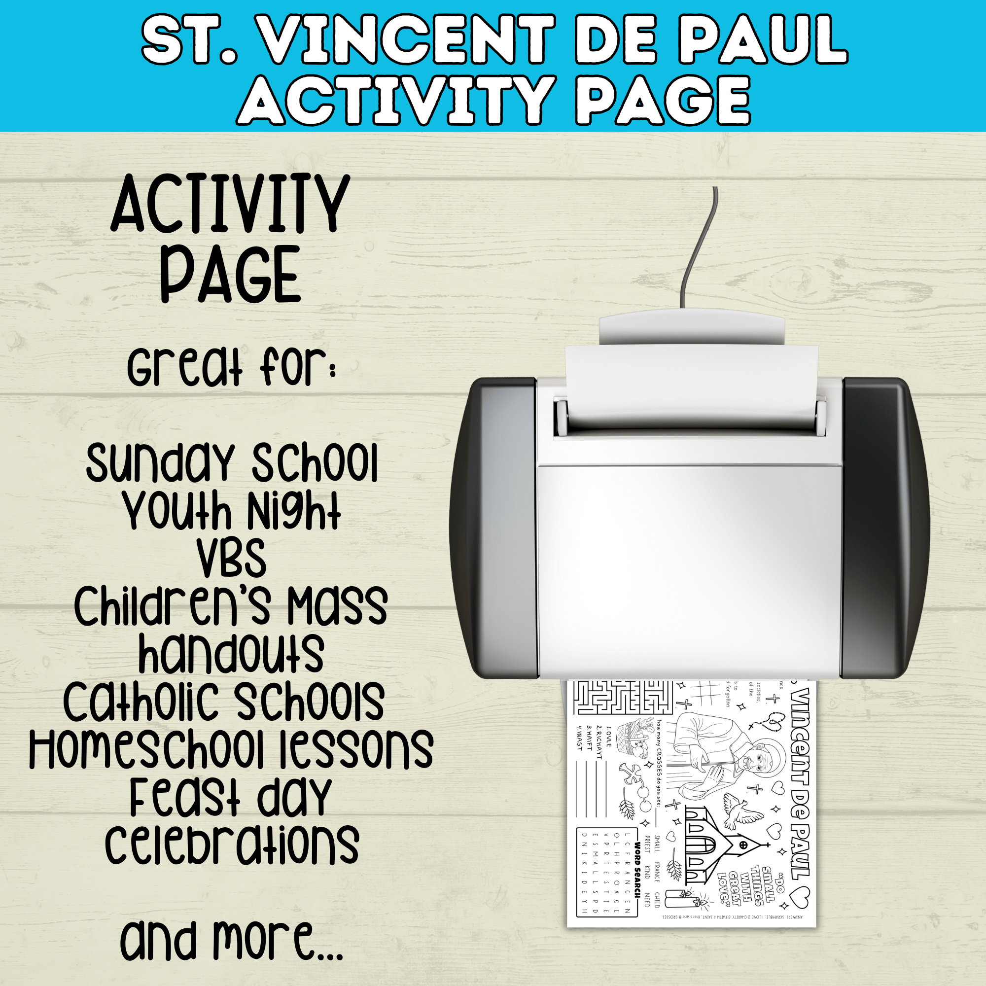St. Vincent De Paul Activity Sheet for Kids | Catholic Activity for Kids | Kids Printables | PDF digital download | Feast Day