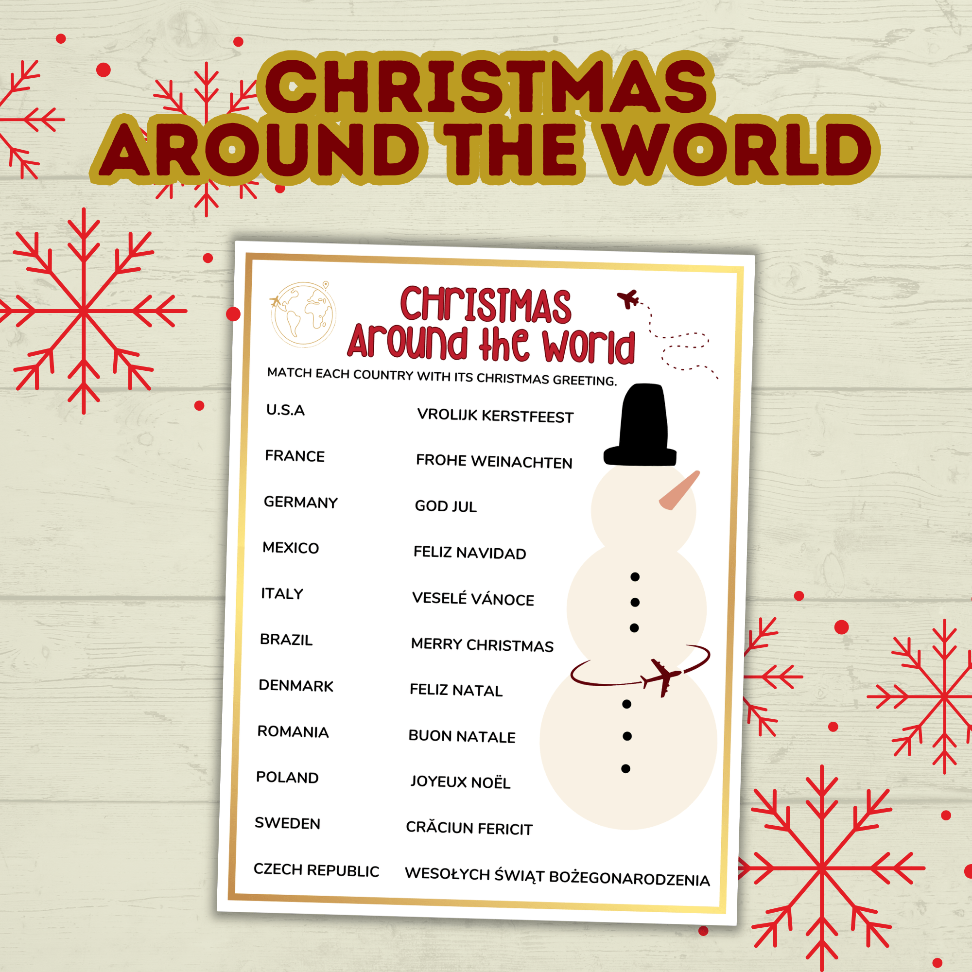 Printable Party Game Christmas for Kids, Around the World, Holiday Family Reunion Activity