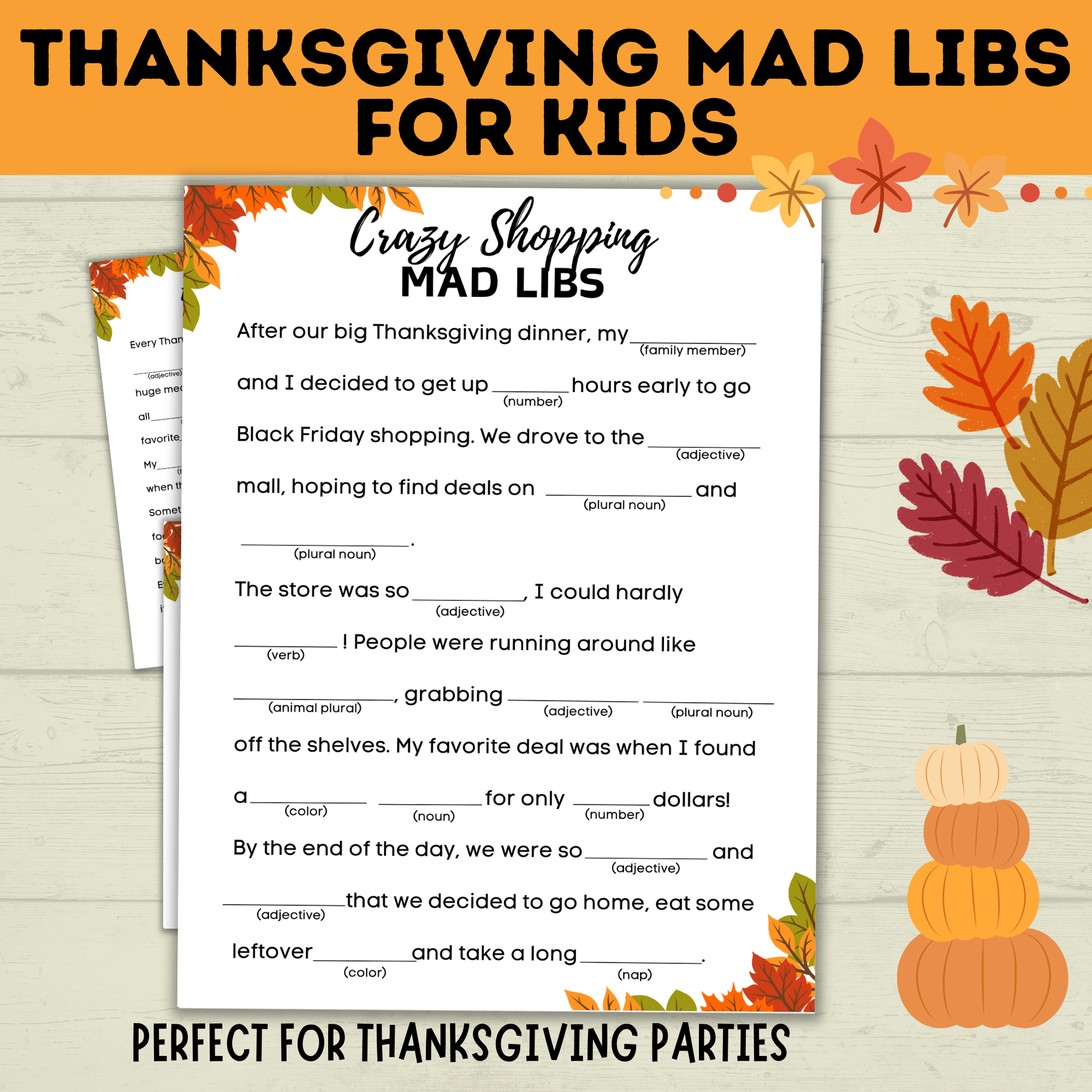 Thanksgiving Mad Libs for Kids | Thanksgiving Games | Kids Games | Thanksgiving Activities | Thanksgiving Printables | Family Games