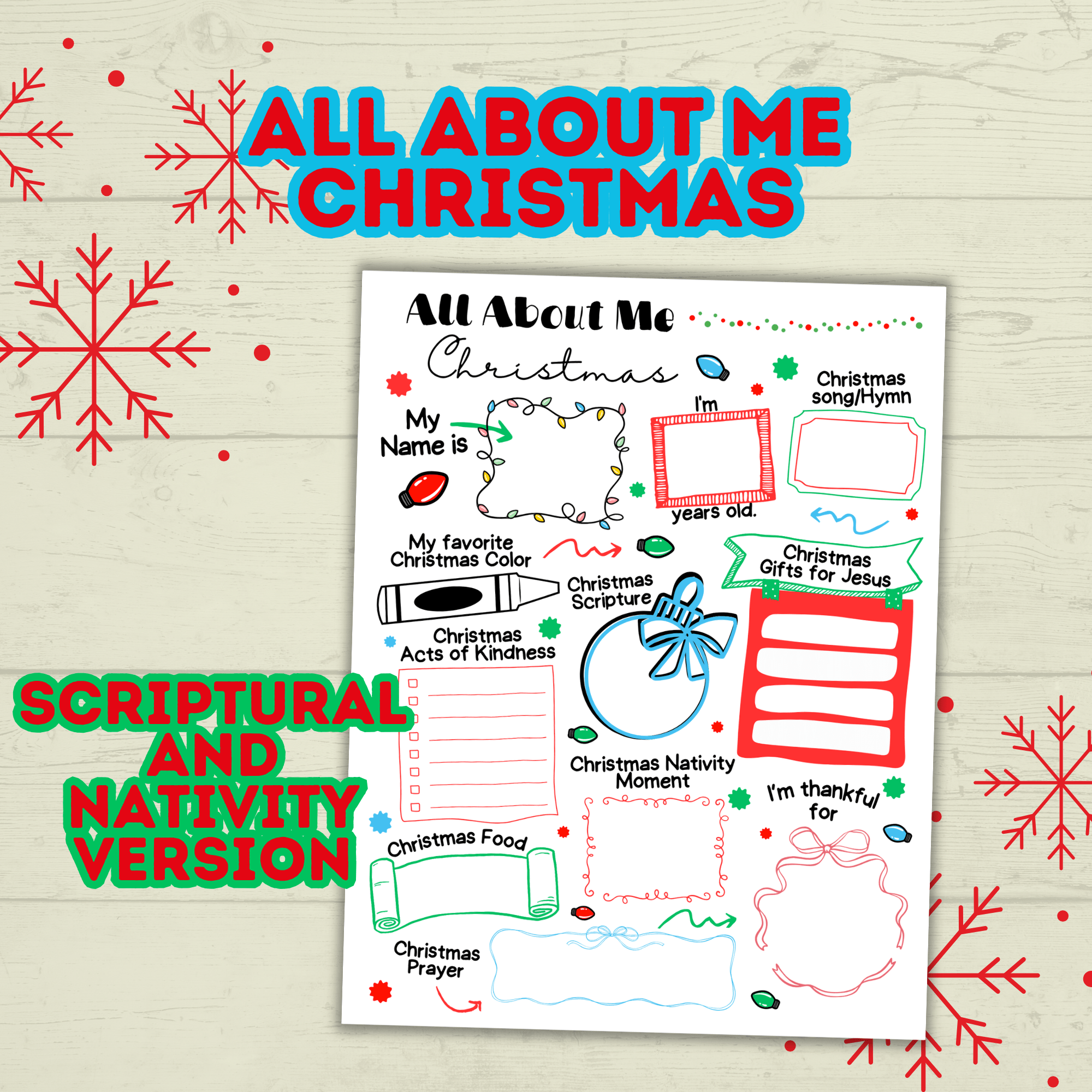 All About Me Questionnaire Survey Christmas, Kids Holiday Activity, Classroom, Sunday School