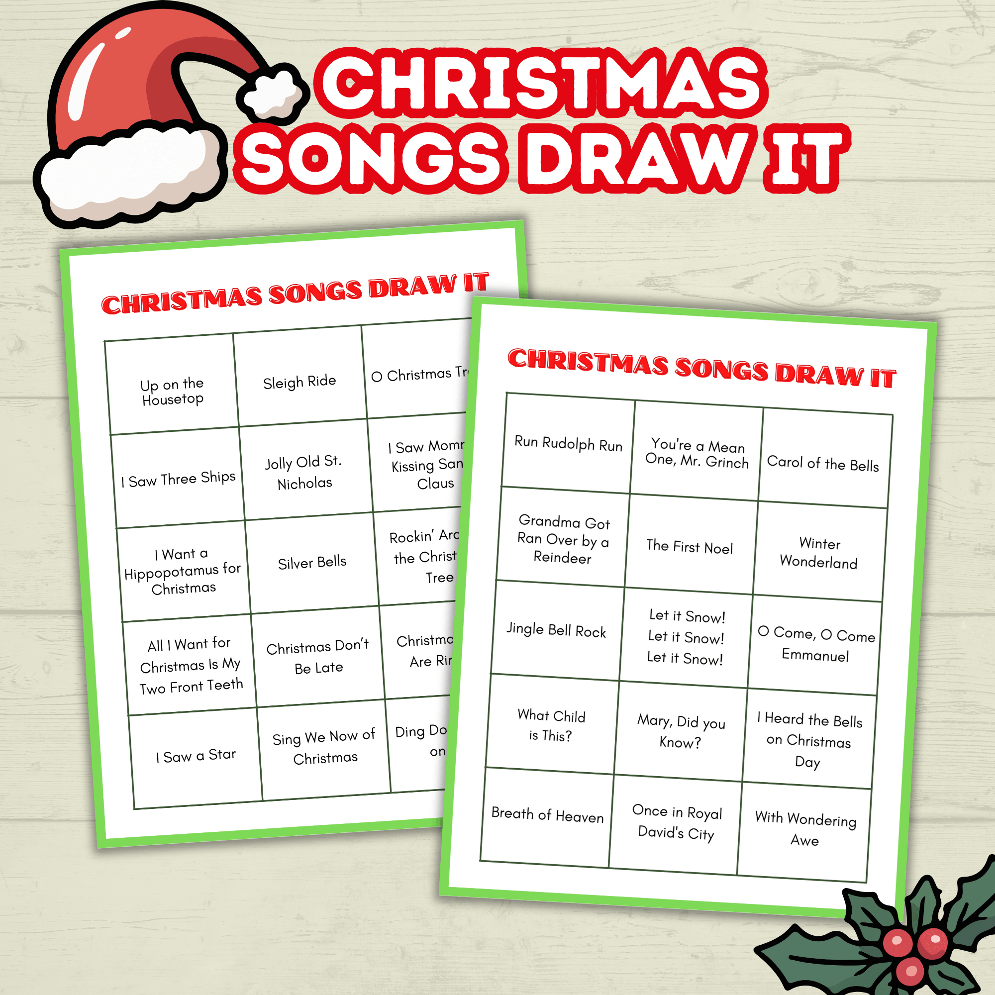 Christmas Printable Song Party Game for Kids and Family, Draw It, Charades