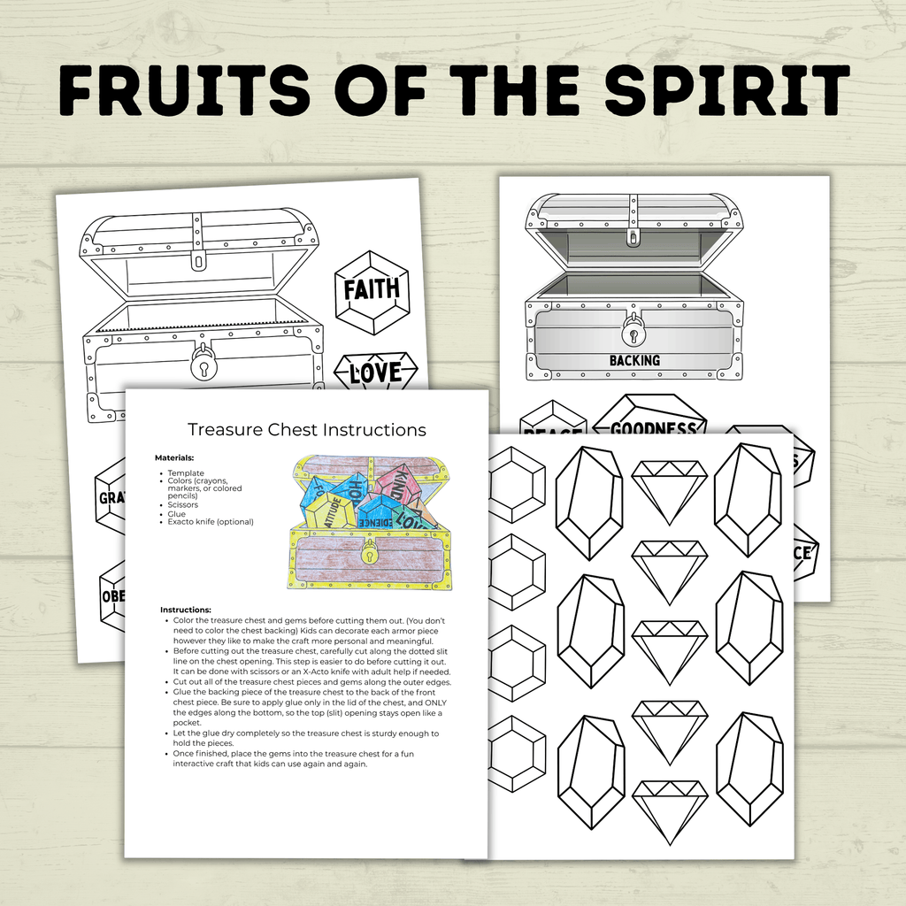 Fruits of the Spirit Craft, Treasure Chest Craft, Kids Craft Template, Sunday School Craft, Bible Lesson, Cut and Paste, Christian Activity