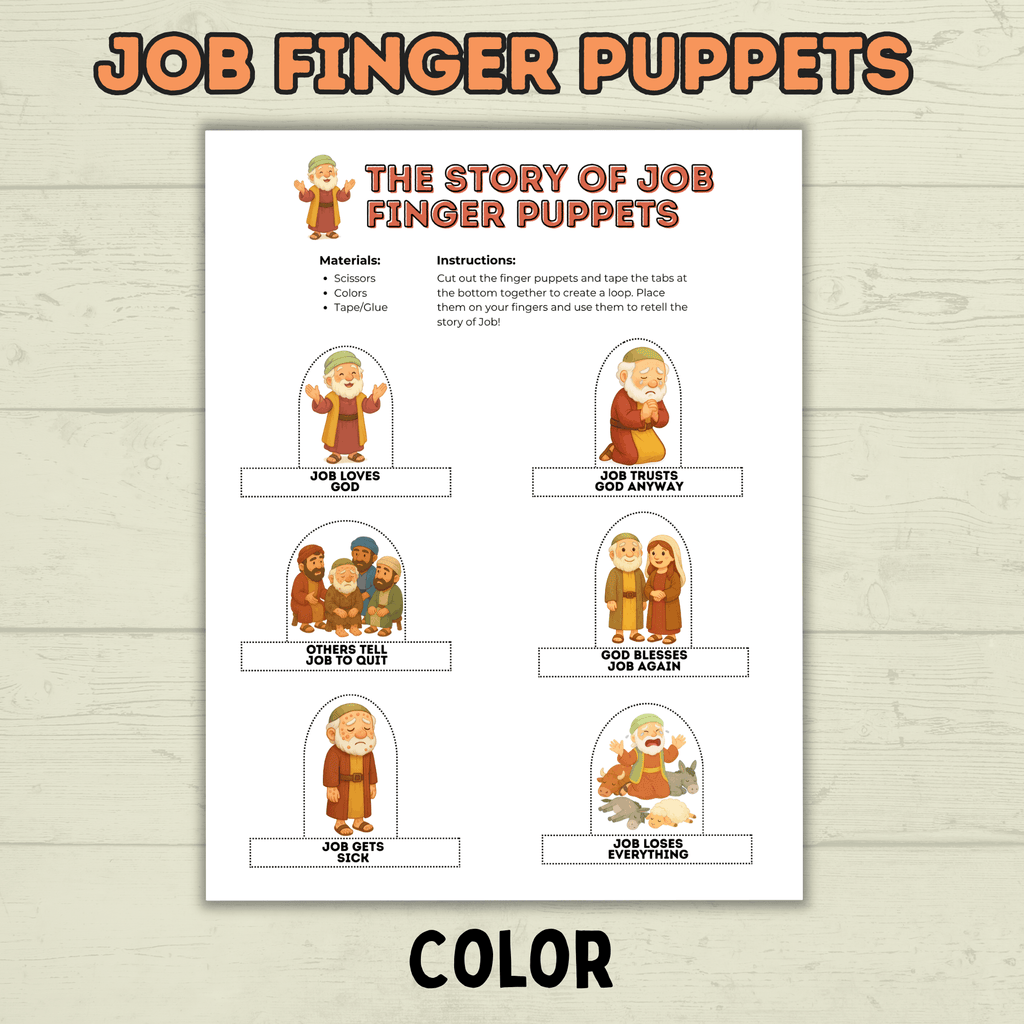 Job finger puppets for Kids, Job Bible Story, Homeschool, Job Craft, Bible Craft, Sunday School