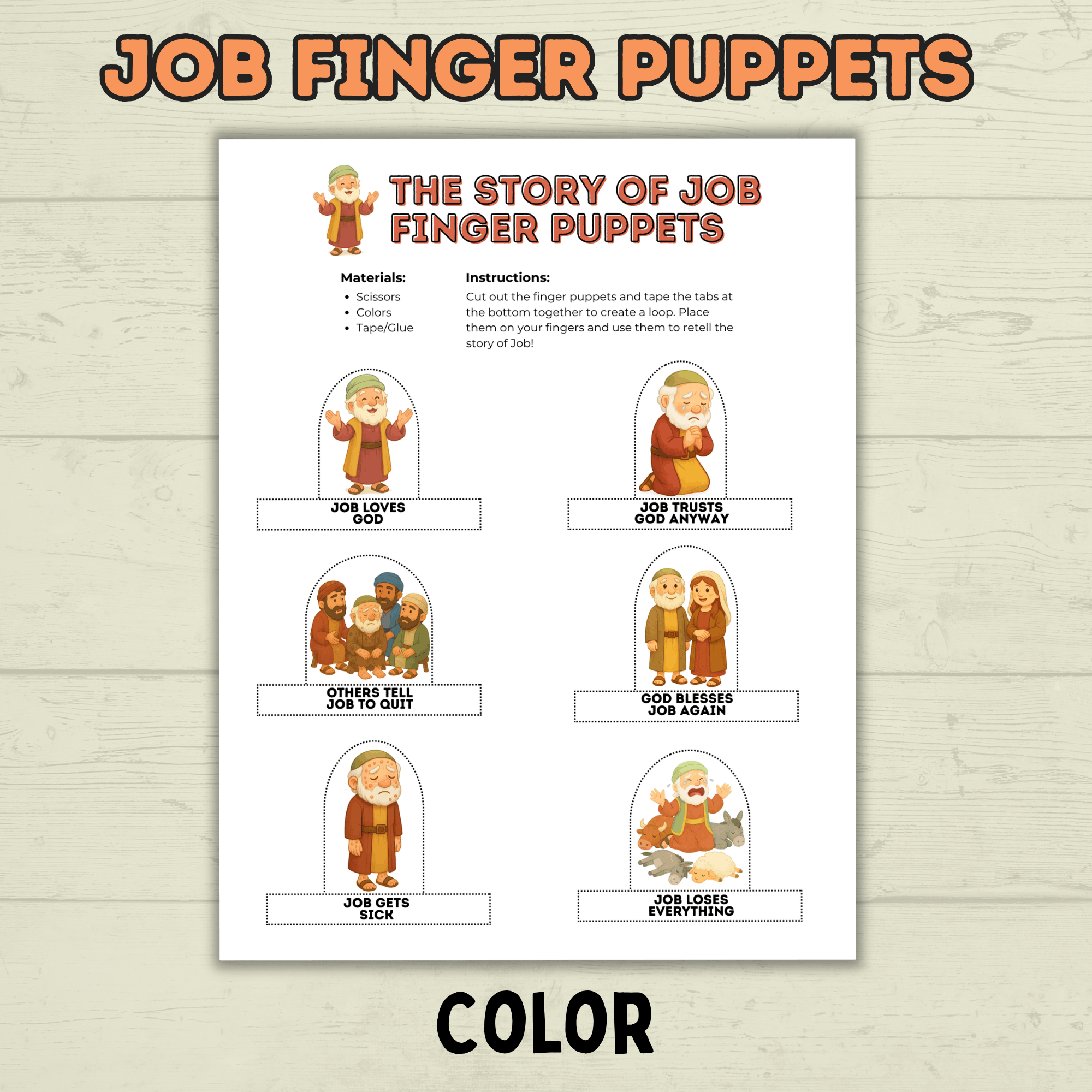 Job finger puppets for Kids, Job Bible Story, Homeschool, Job Craft, Bible Craft, Sunday School