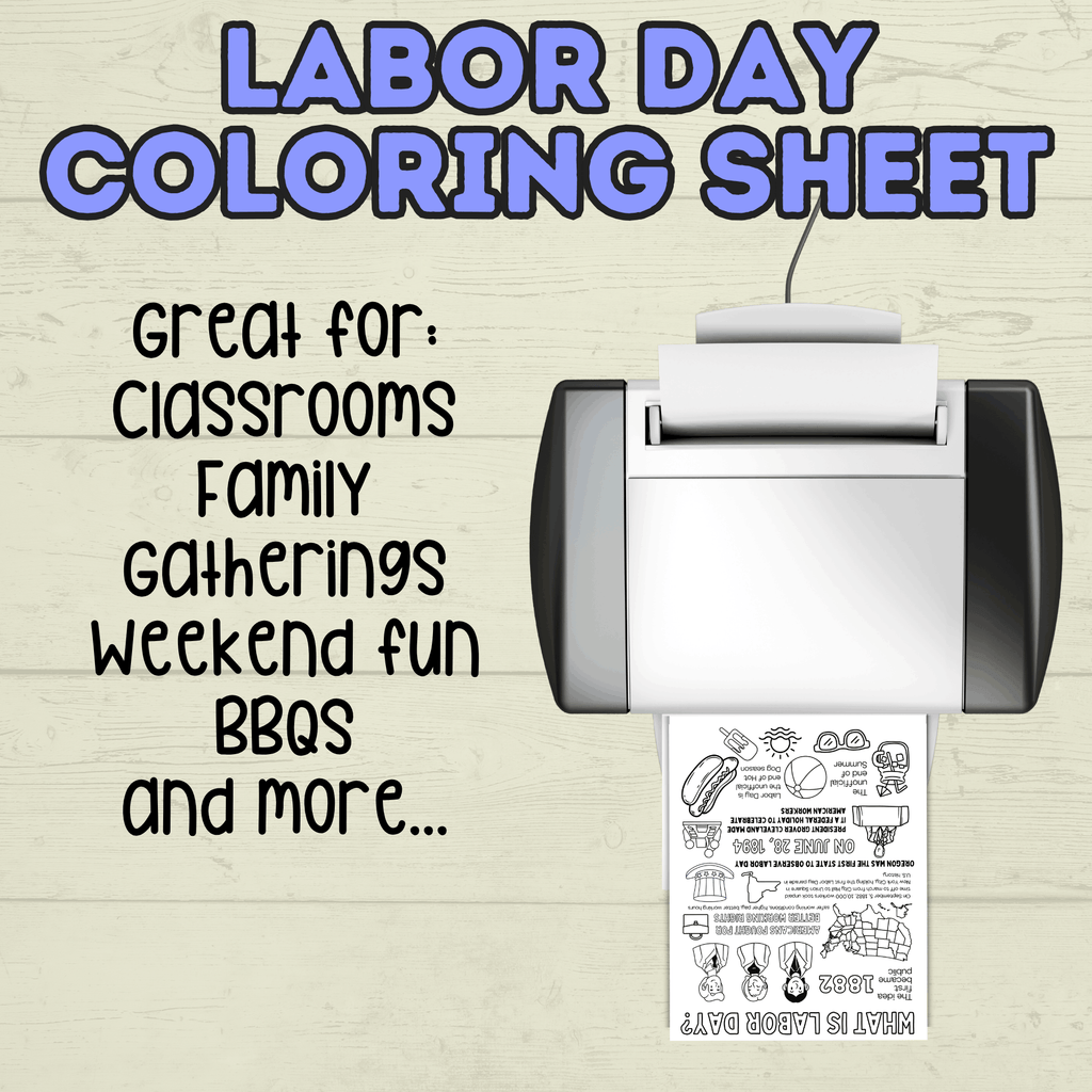 Labor Day Activity Page & Fact Sheet, Holiday Sheet, Coloring Page for Kids, Educational, Classroom, Homeschool, Worksheet, PDF