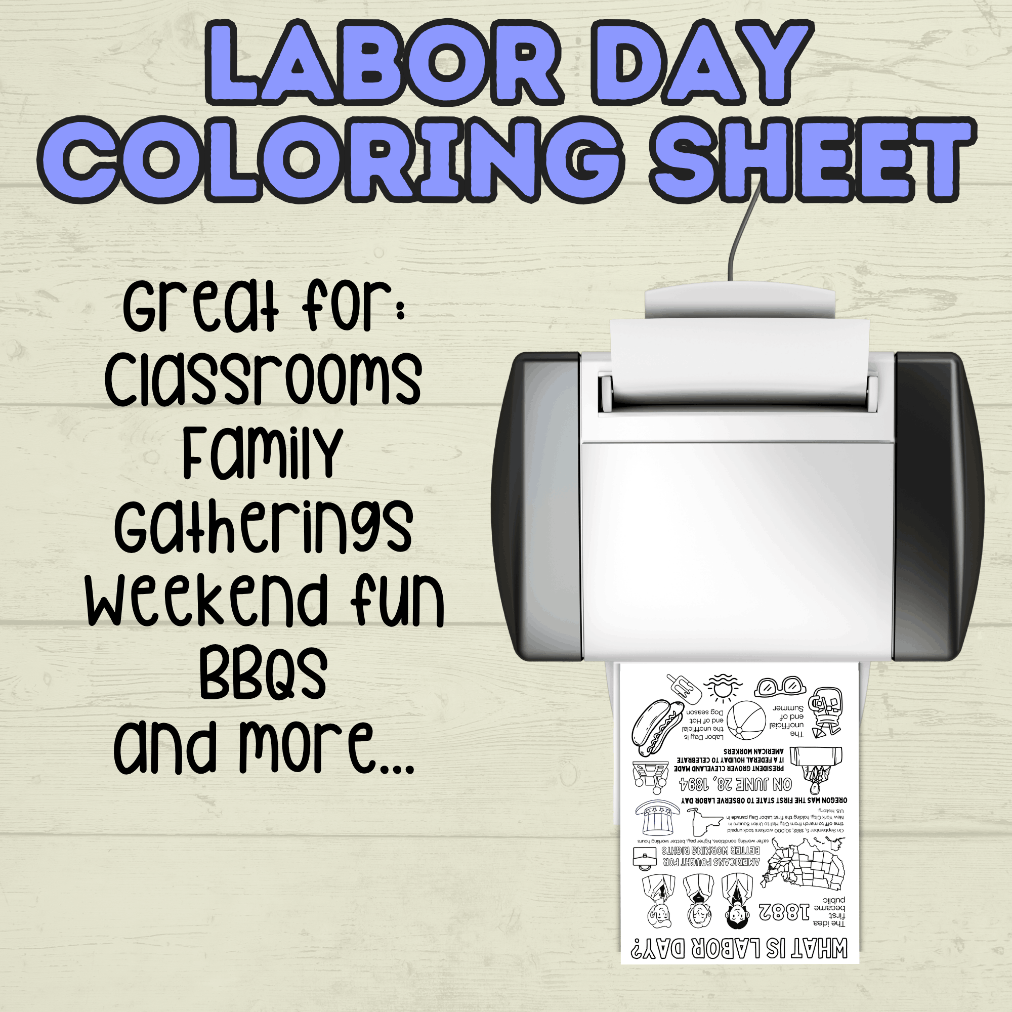 Labor Day Activity Page & Fact Sheet, Holiday Sheet, Coloring Page for Kids, Educational, Classroom, Homeschool, Worksheet, PDF