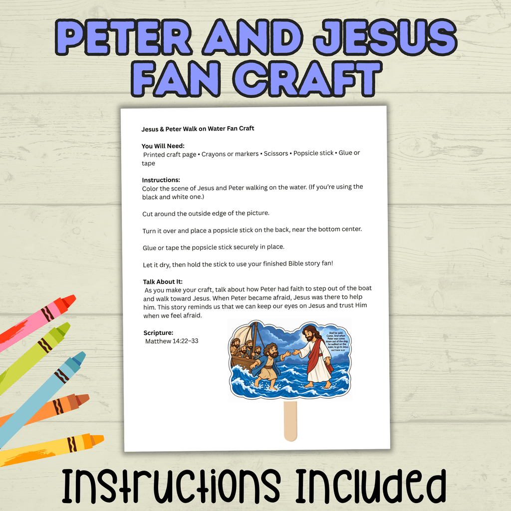 Jesus and Peter Walking on Water Craft, Sunday School Craft, Bible Crafts, New Testament, Homeschool, Christian Activity, Faith Lesson, VBS