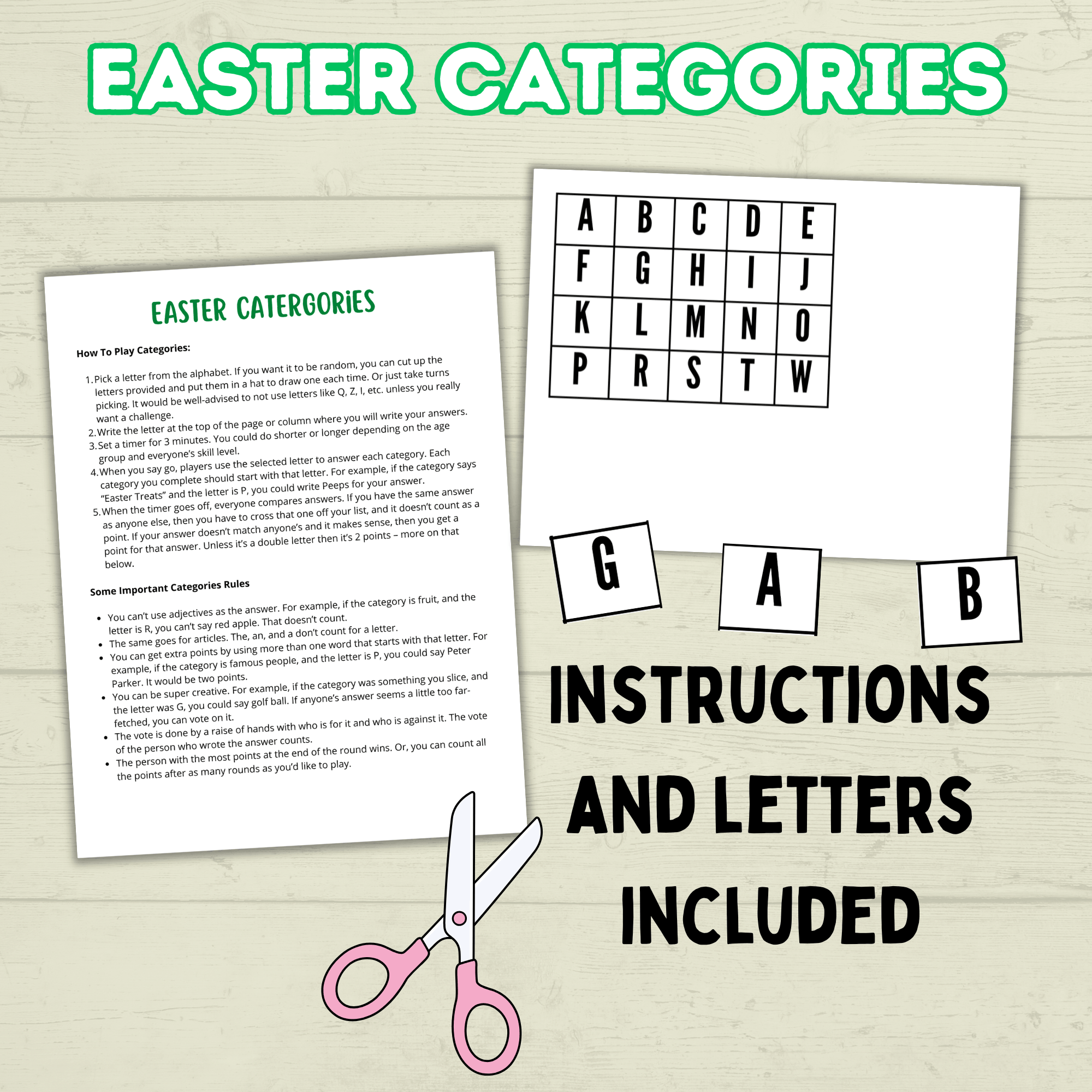 Easter Game, Family Easter Game, Easter Category Cards, Sunday School Activity, Think Fast Game, Bible Game, Spring Word Game, Easter Quiz