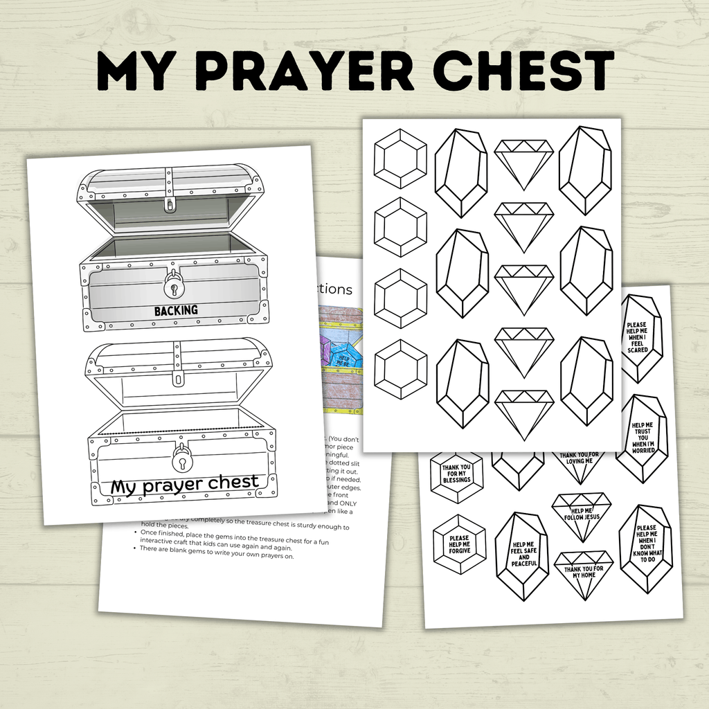 Treasure Chest Craft, Prayer Craft for Kids, Sunday School Craft, Bible Activity, Homeschool, Prayer Chest, Prayer Prompts, Prayers for kids