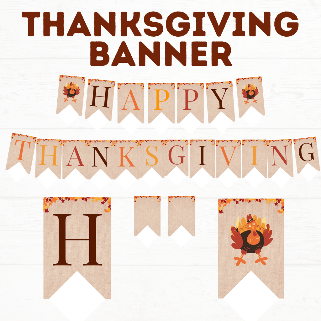 Happy Thanksgiving Banner Printable | Thanksgiving Banner File | Fall Banner | Fall Decor | Thanksgiving Garland | PDF Printable Banner