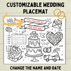 Customizable Wedding Placemat for Kids and Family | Wedding Activity Page | Wedding Placemat | Engagement Activity | Kids Activity |