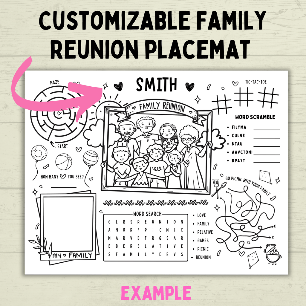 Family Reunion Activity Sheet | Family Reunion Placemat | Family Activity | Family Game | Customizable placemat | Kids Activity Sheet