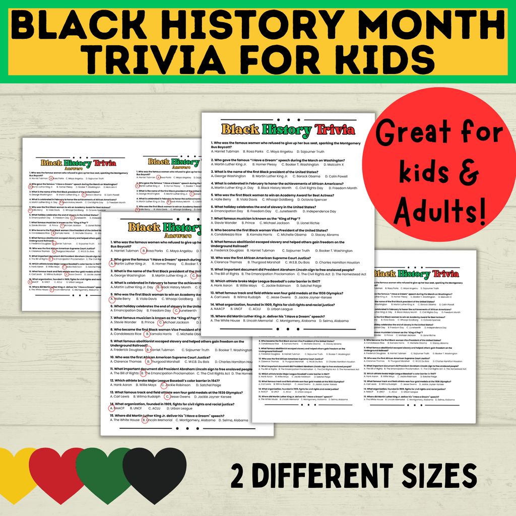 Black History Trivia | Printable Black History Month Games | Black History Quiz | Black History Activity | Games for Adults | Games for Kids