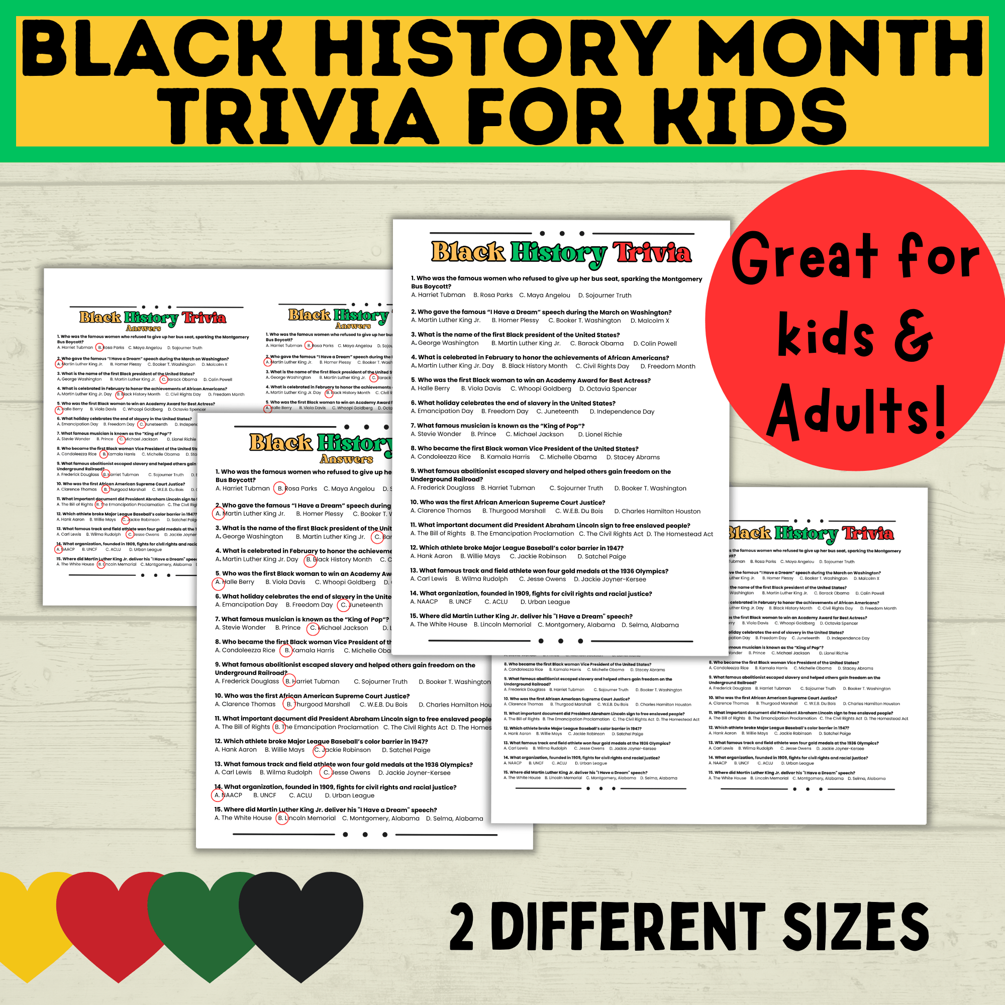 Black History Trivia | Printable Black History Month Games | Black History Quiz | Black History Activity | Games for Adults | Games for Kids