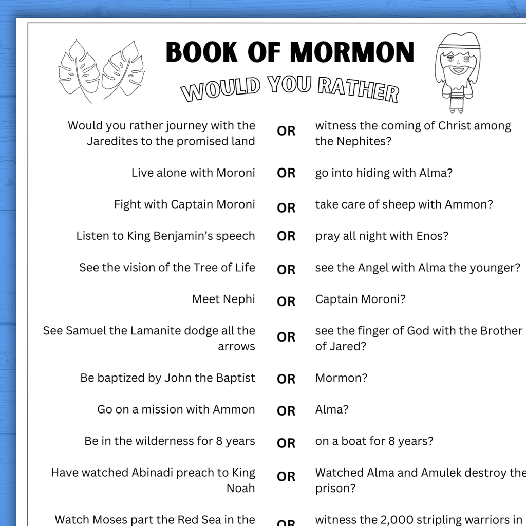 Book of Mormon Would You Rather for Kids | Kids Activities | BOM activities | Book of Mormon Lessons | Kids printables | BOM | Primary