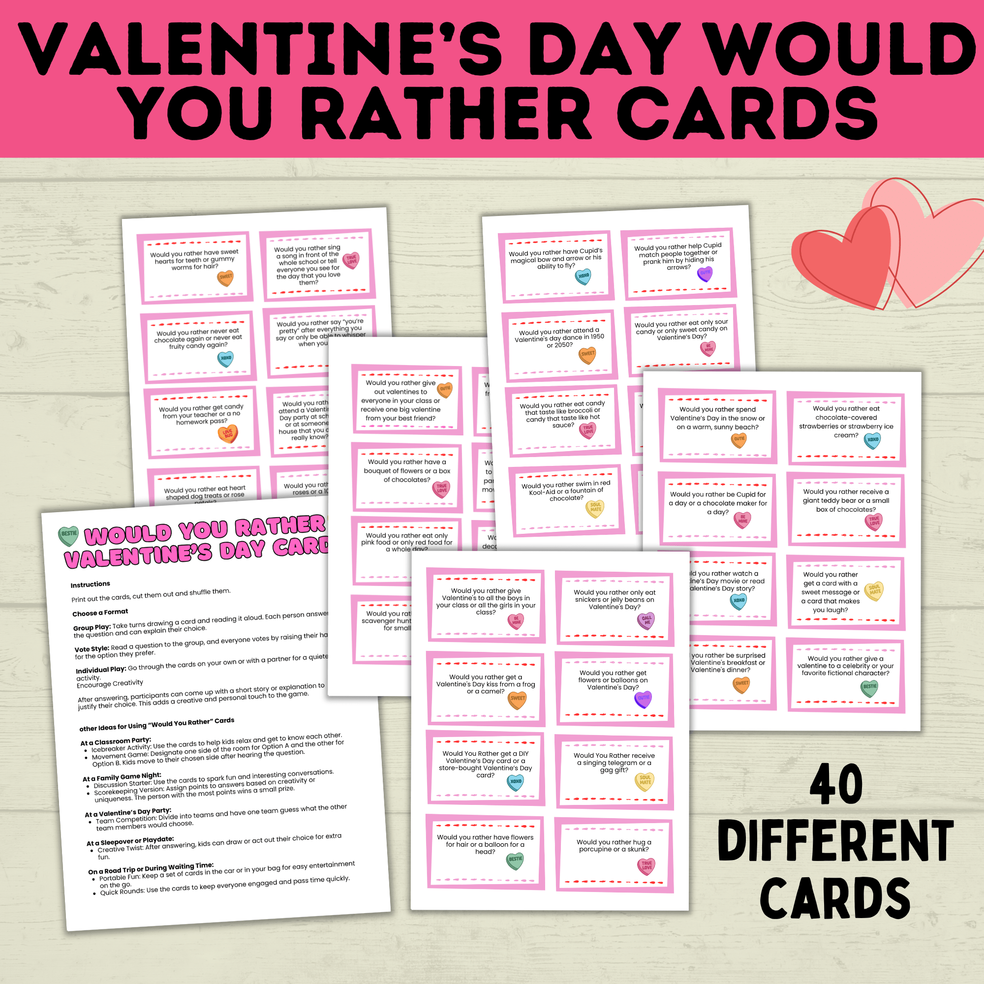 Would you rather for kids | Kids games | Valentine's day Games | Party Games | Classroom Games | Kids Activities | Kids Cards | PDF