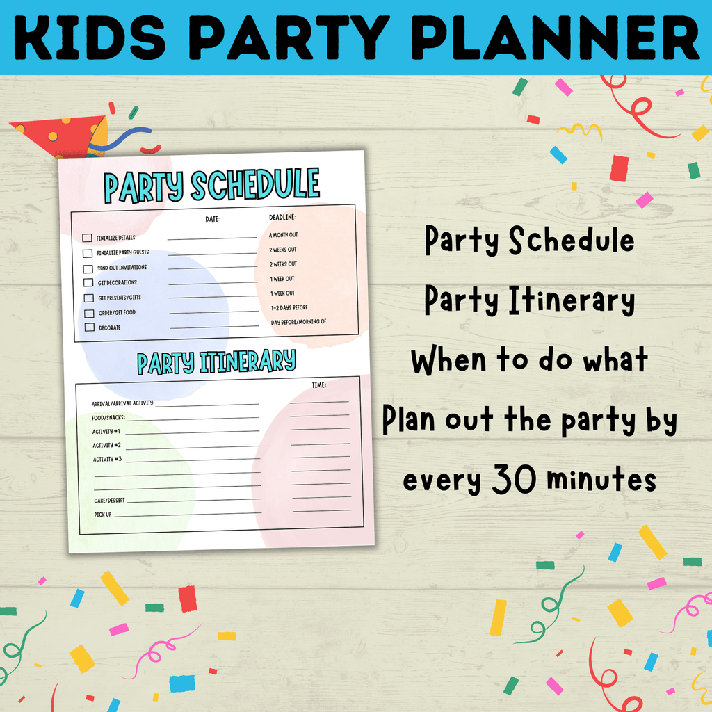 Kid's Party Planner | Kid's Birthday Party planner | Kids Planner | Party activity | Party Printable | Planning Printable | Digital Planner