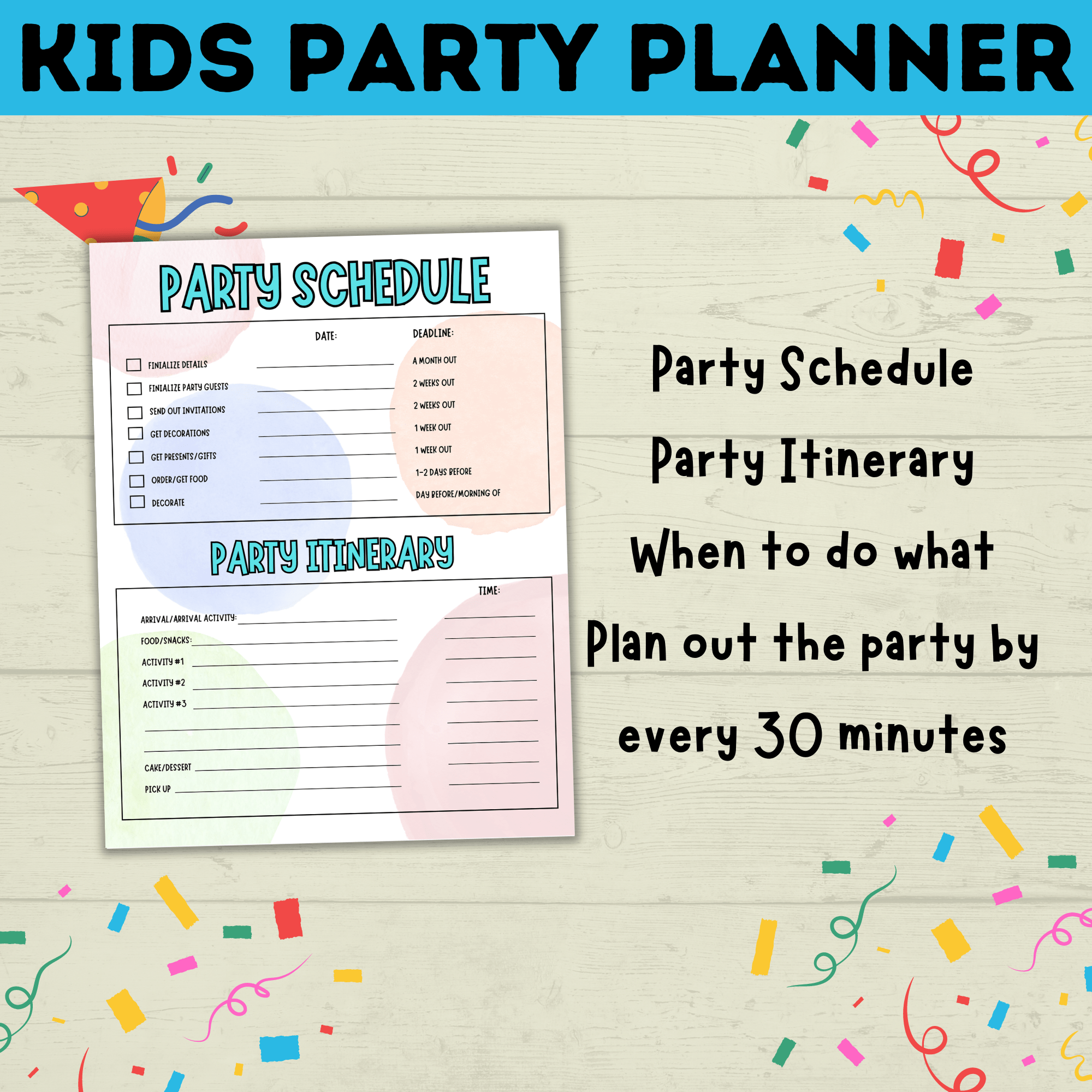 Kid's Party Planner | Kid's Birthday Party planner | Kids Planner | Party activity | Party Printable | Planning Printable | Digital Planner