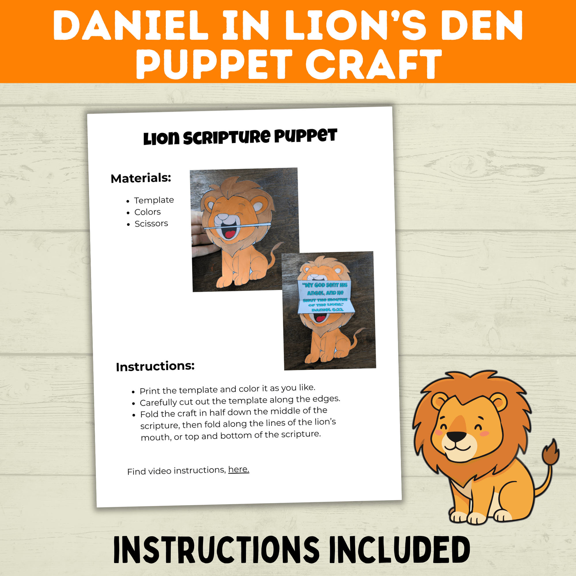 Bible Characters Coloring Page, Kid's Bible Lessons, Sunday School Craft, Daniel in the Lion's Den